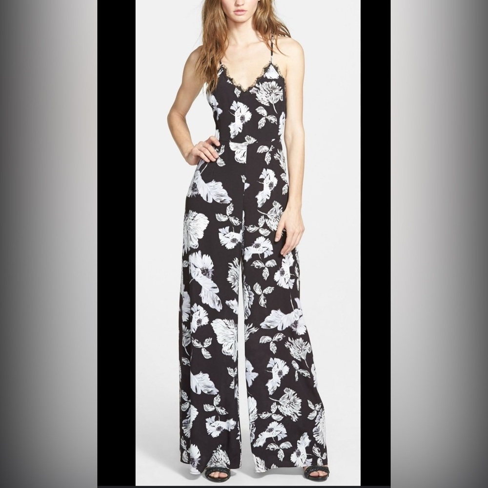 Astr Monochrome Floral Jumpsuit